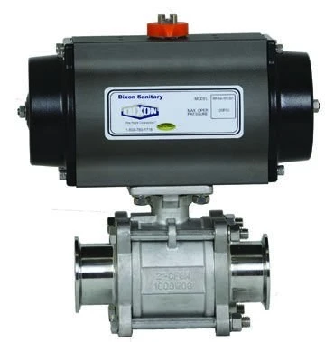 Three-piece clamp-end ball valve with a pneumatic actuator