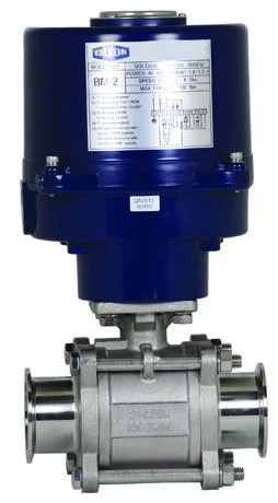 Three-piece clamp-end ball valve with an electric actuator