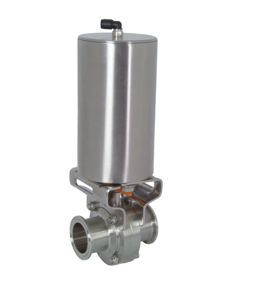 Sanitary butterfly valve with a stainless air actuator