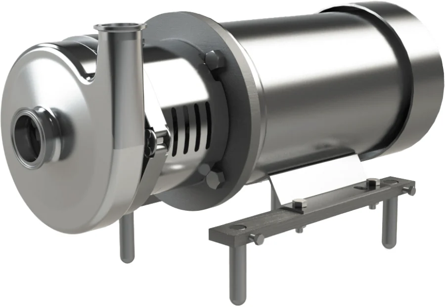 Sanitary centrifugal pump with stainless motor shroud and legs